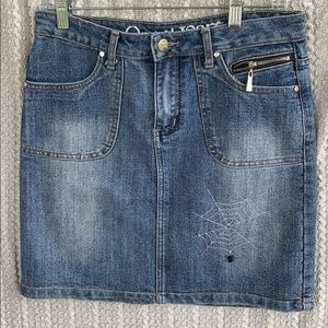 Y2K OOPS! Jeans Spiderweb Denim Mini Skirt Goth Halloween